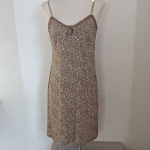 Women's 5.7.9. Slip Dress Size L Brown/Tan Leopard Print Lace Trim Coquette Y2K